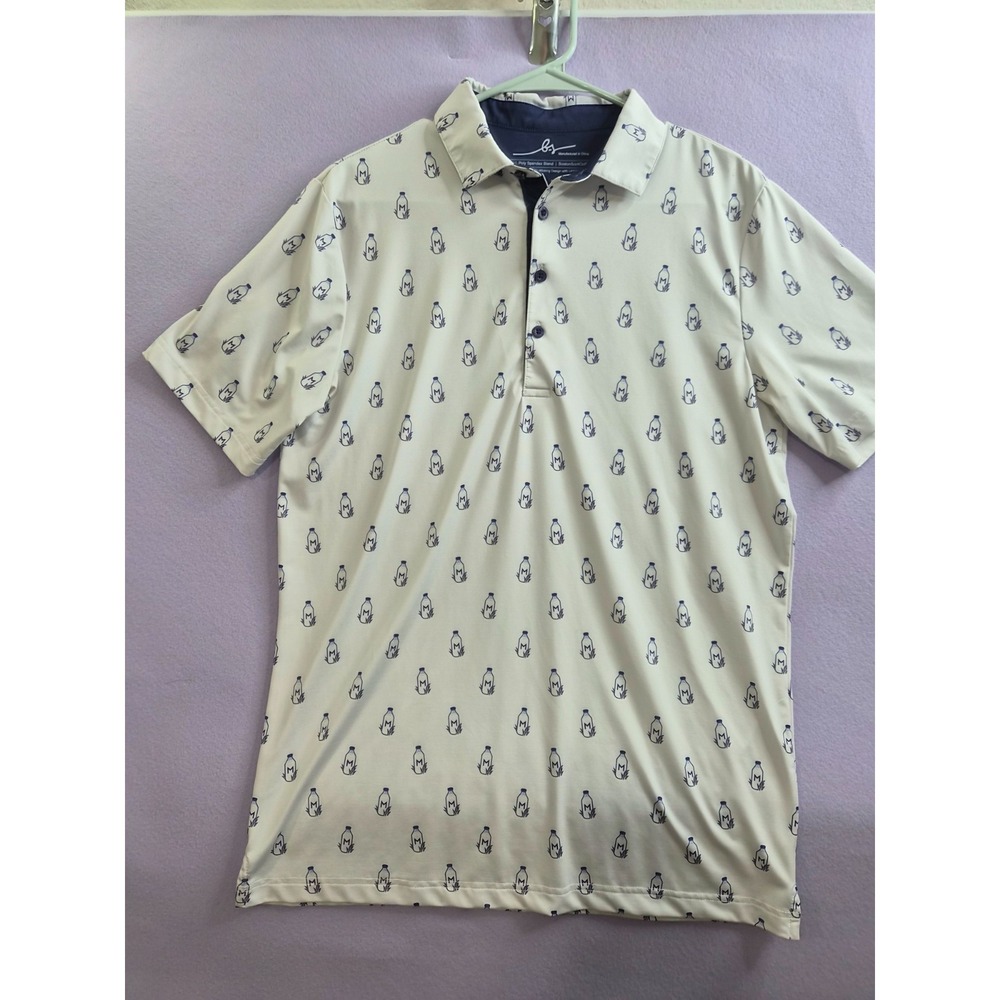 Boston Scott Golf Polo Shirt Mens Small Beige Allover Printed Modern Fit Stretch